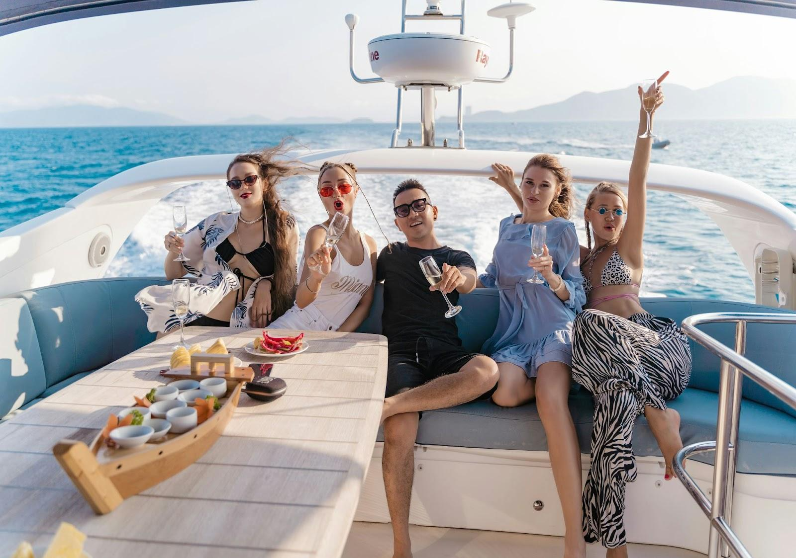 Friends celebrating on a yacht