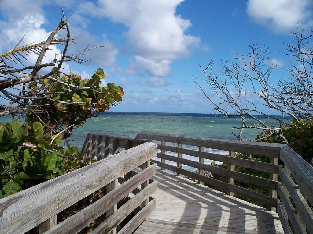 MacArthur Beach boardwalk leading toward Atlantic shoreline and dunes